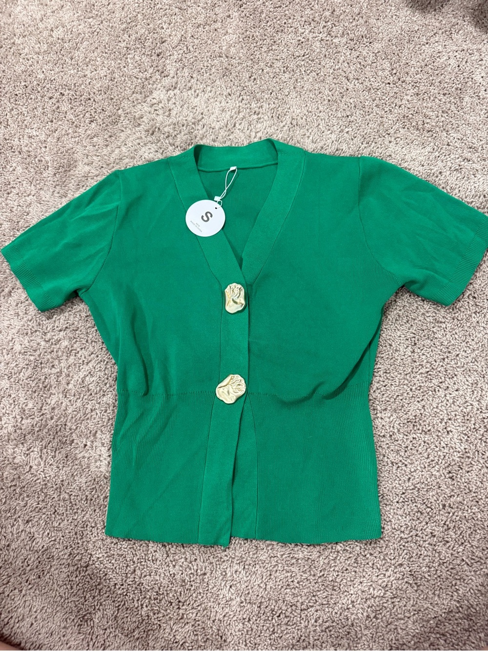✨Green Short-Sleeve Button Cardigan - Women